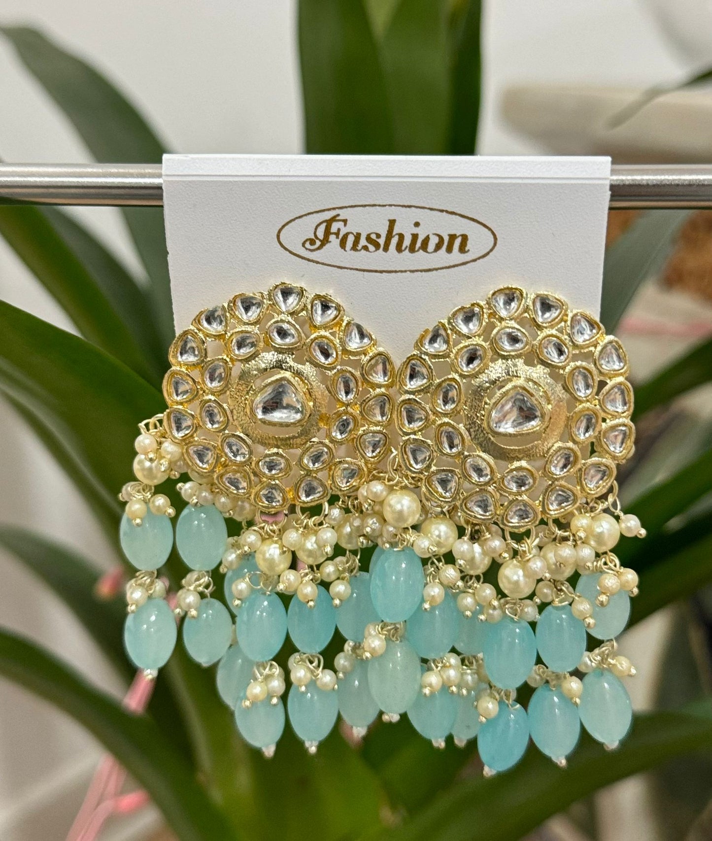 Gold-Plated Kundan and Pearl Classic Chandbalis Earrings