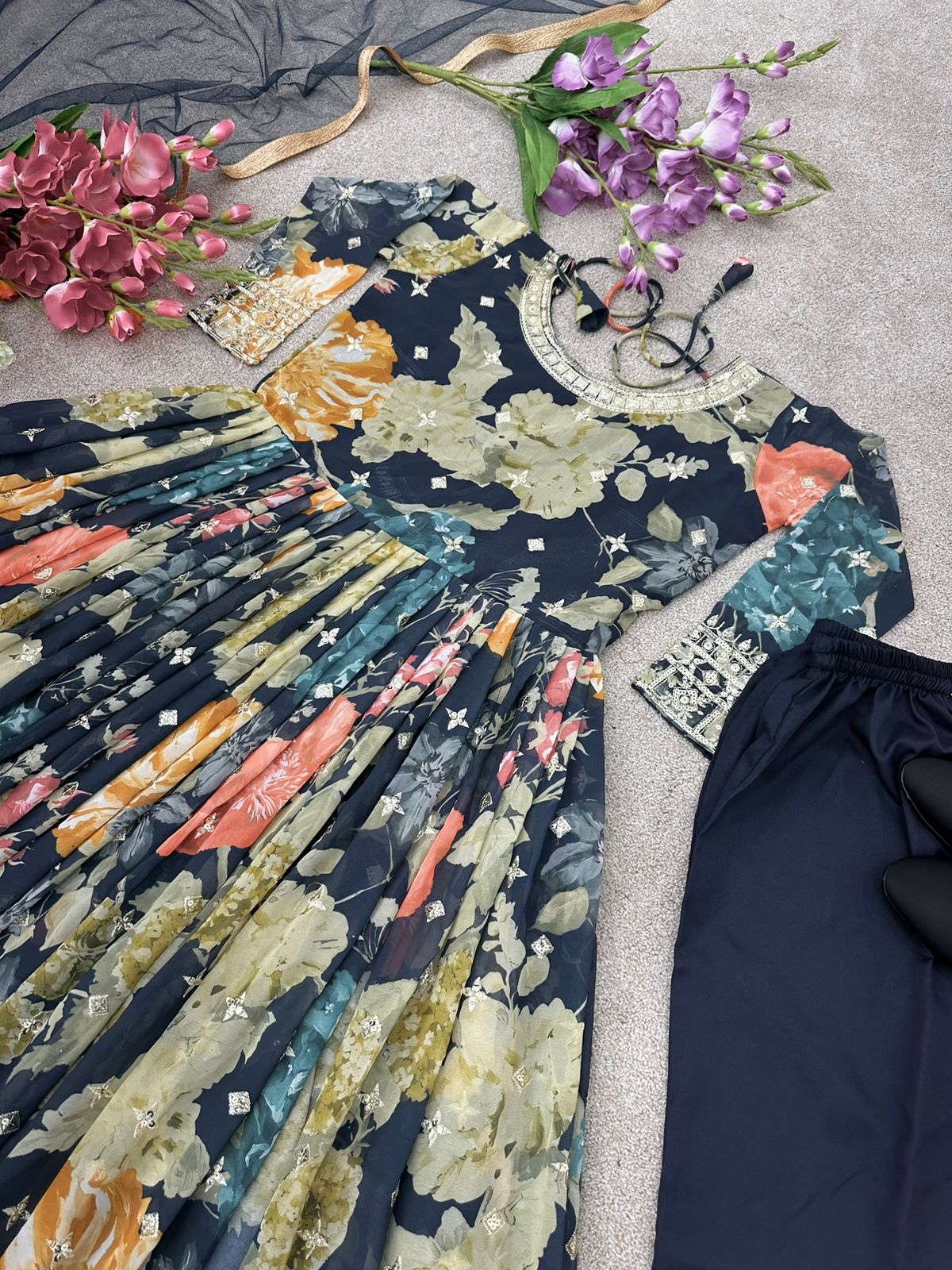 New Designer Party Wear Look Digital Print Top With Embroidery Sequence Work With Bottom and Dupatta