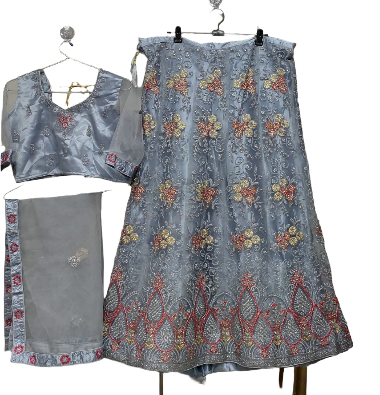 Complete Stitched Embroidered Lehenga Choli In Germany (Grey)/Bridal Lehenga In Germany