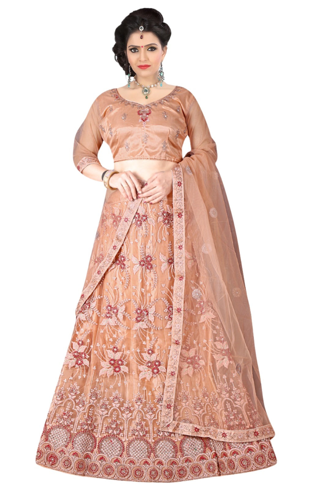 Complete Stitched Embroidered Lehenga Choli In Germany (Peach)/Bridal Lehenga In Berlin