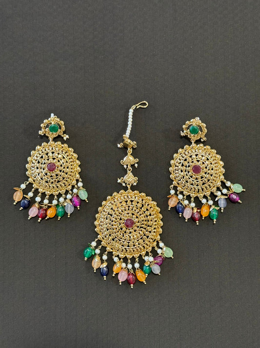 High Quality Designer Mang Tikka With Earrings
