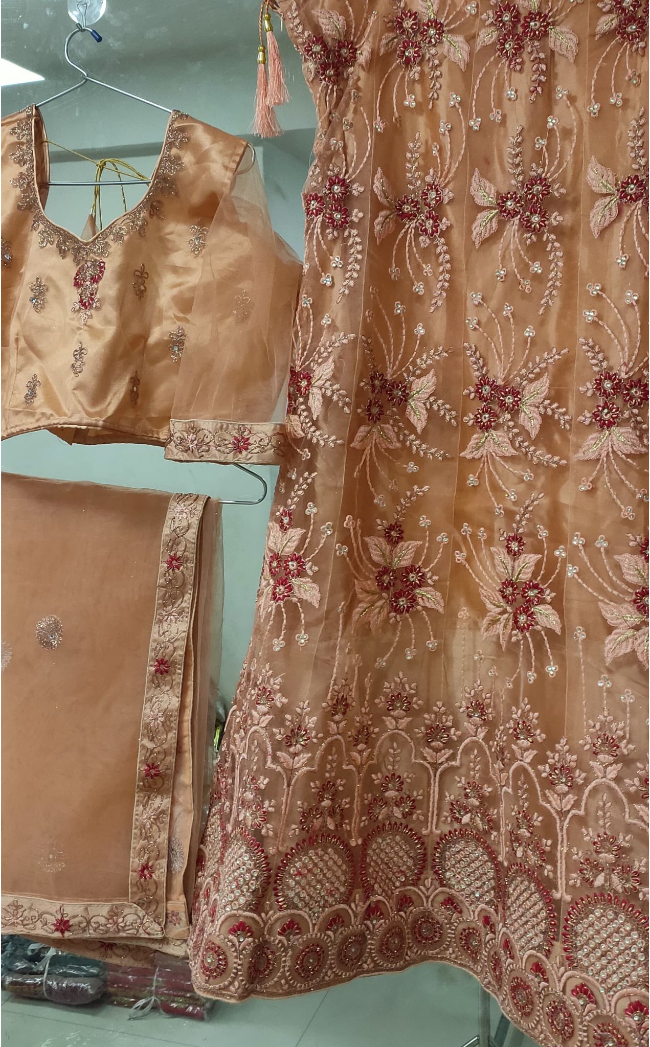 Complete Stitched Embroidered Lehenga Choli In Germany (Peach)/Bridal Lehenga In Berlin