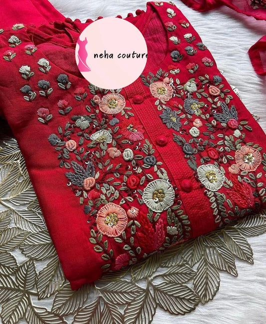Handcrafted Dola Silk Kurta Dupatta Bottom Set