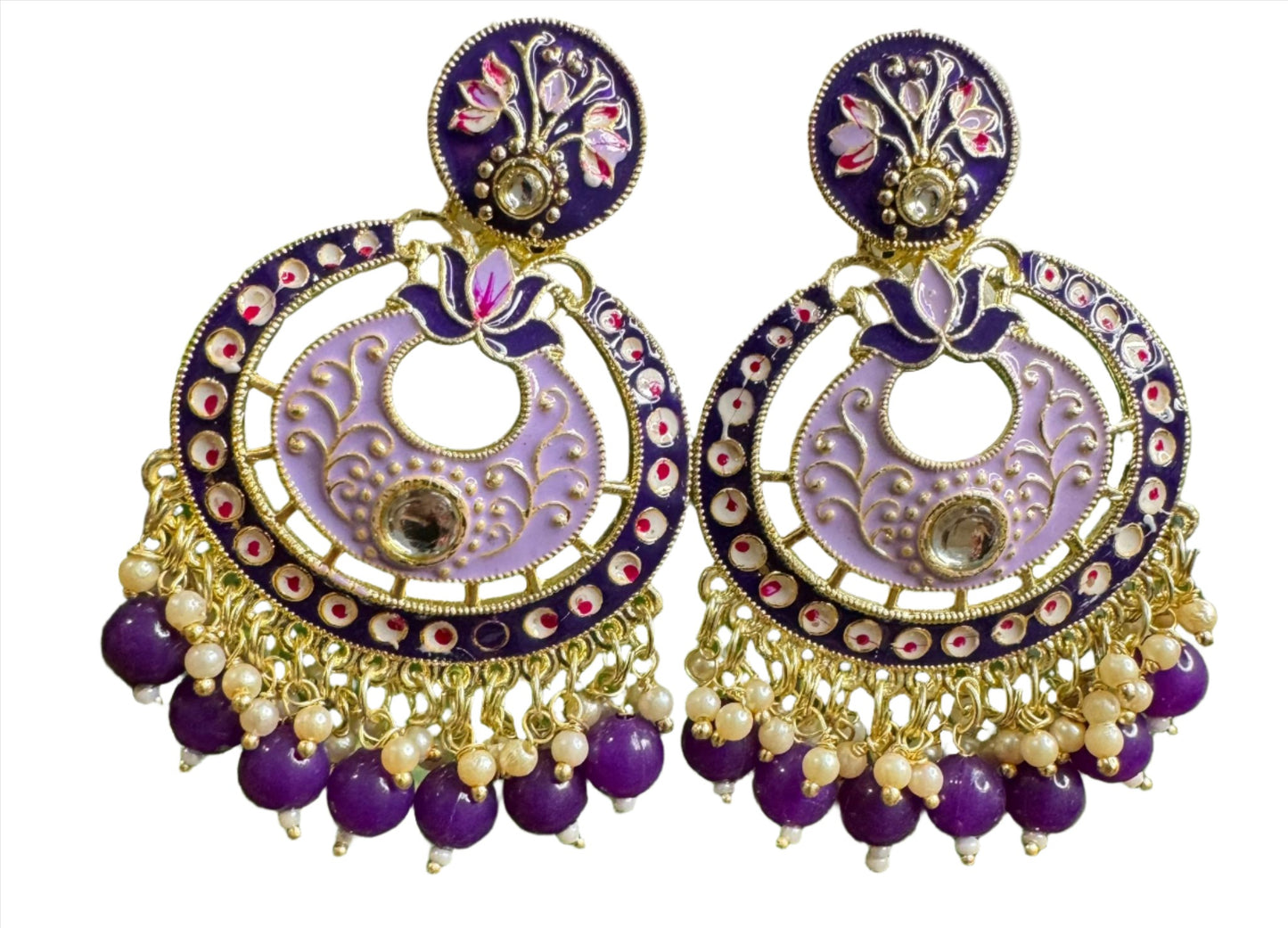 Gold Plated Pearl Kundan Beaded Chandbali Earrings for Women