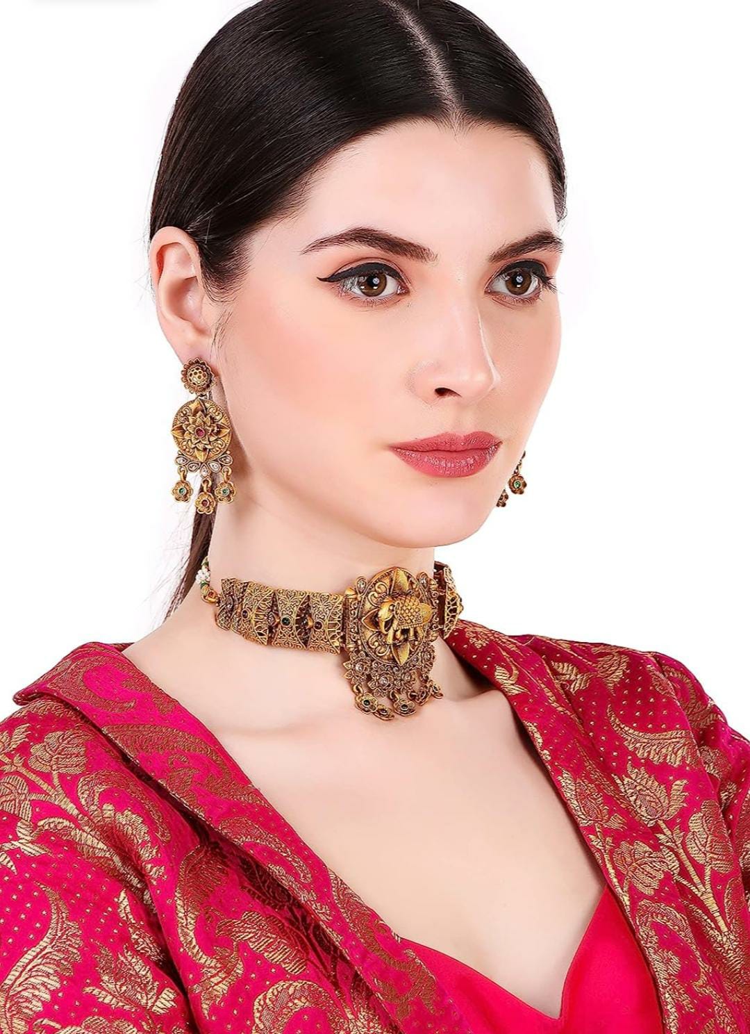 Antique Matt Gold Mutil South Indian Temple Theme jewellery
