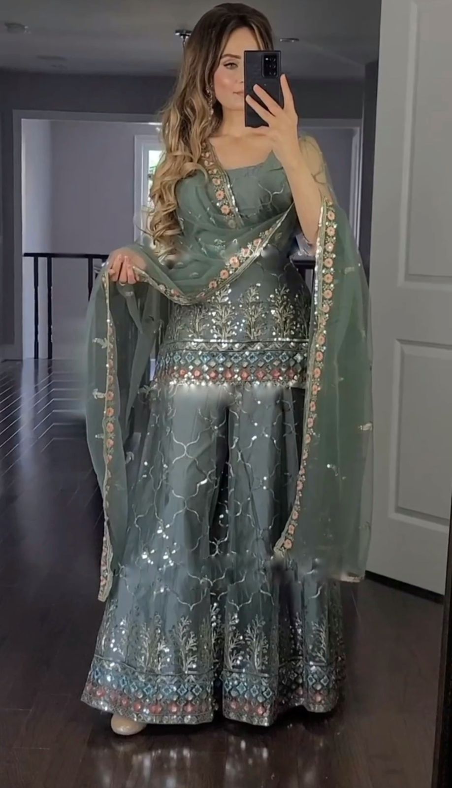 Party Wear Look Top-Plazzo and Dupatta With Heavy Embroidery Work Suit