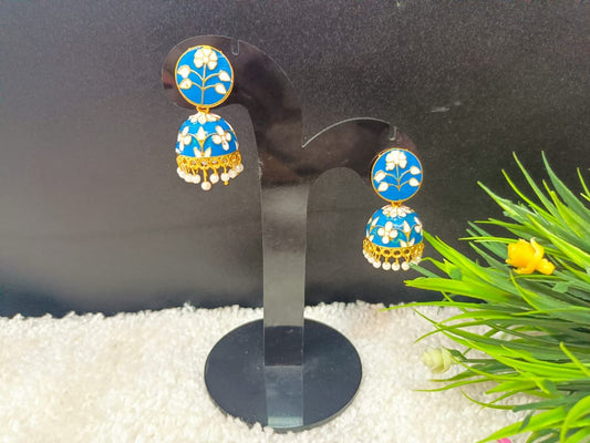 Gold-Plated Dome Shaped Meenakari Jhumkas Earrings