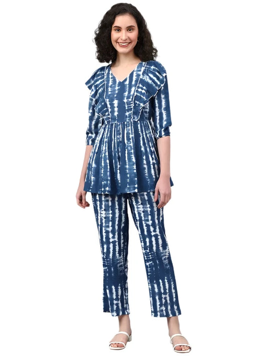 Tie-Dye Front Frill Top With Pants in Berlin