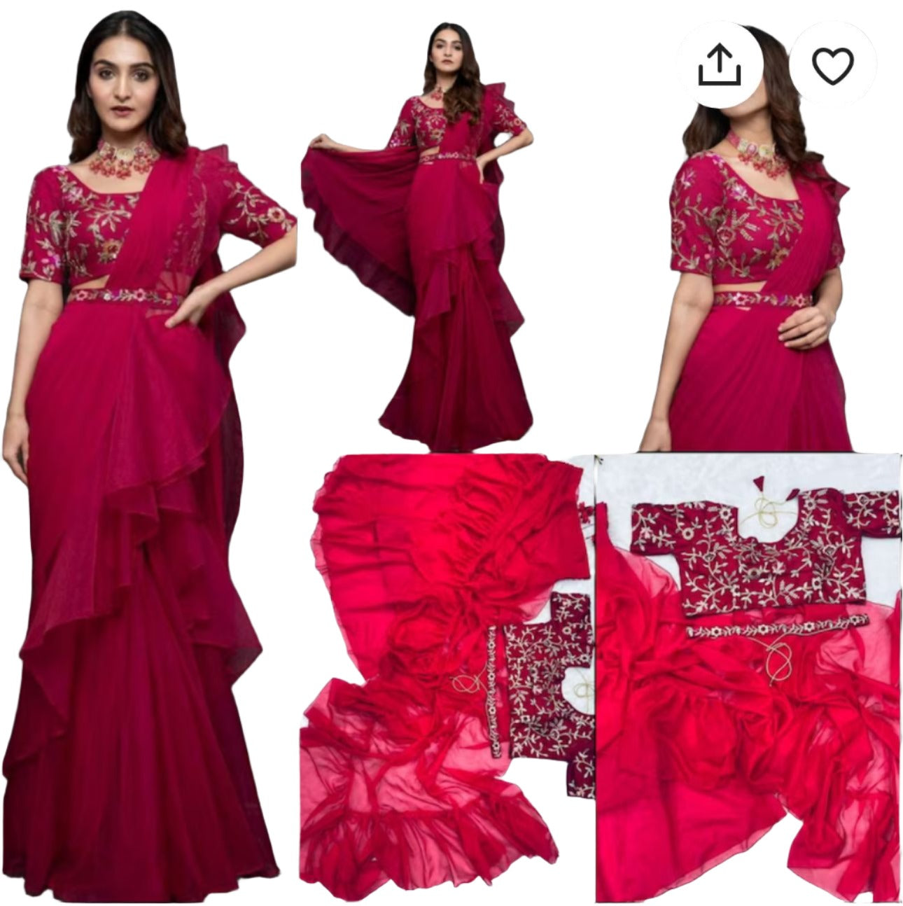 Lehenga Saree With Full-Stitched Blouse With Embroidery Work