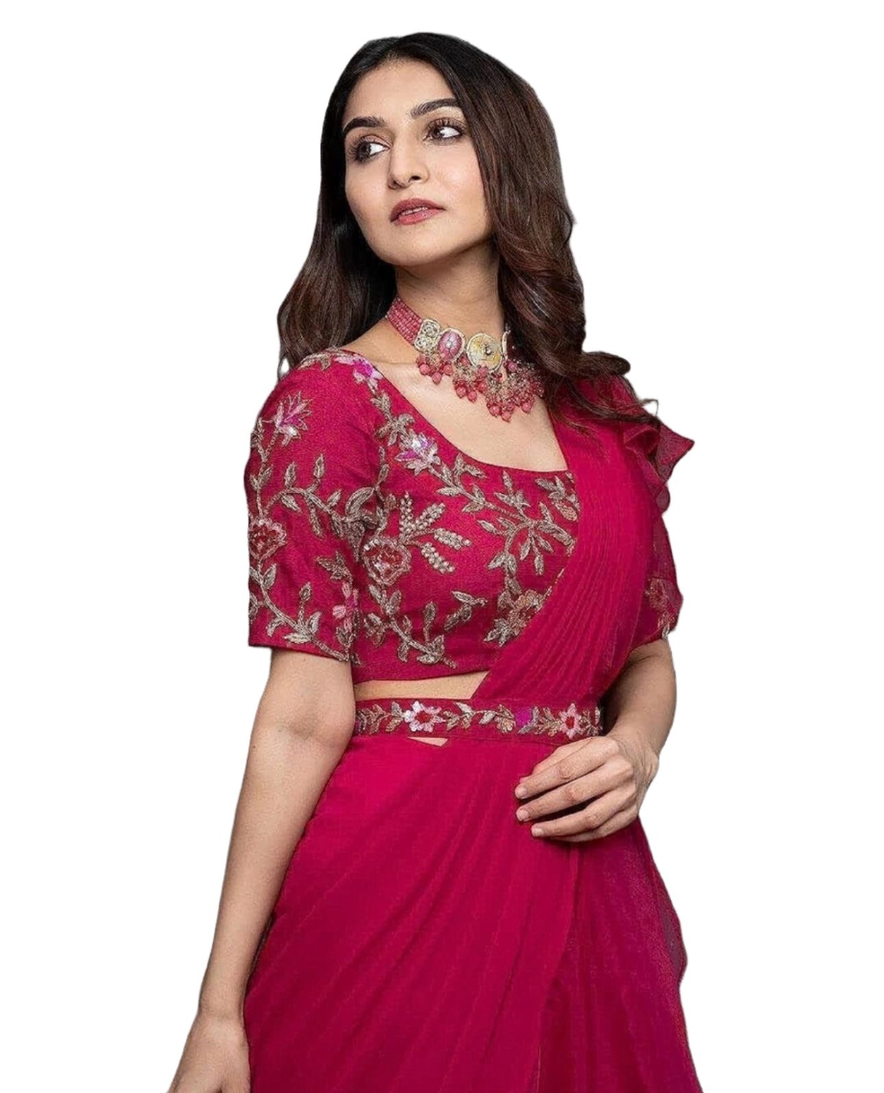 Lehenga Saree With Full-Stitched Blouse With Embroidery Work