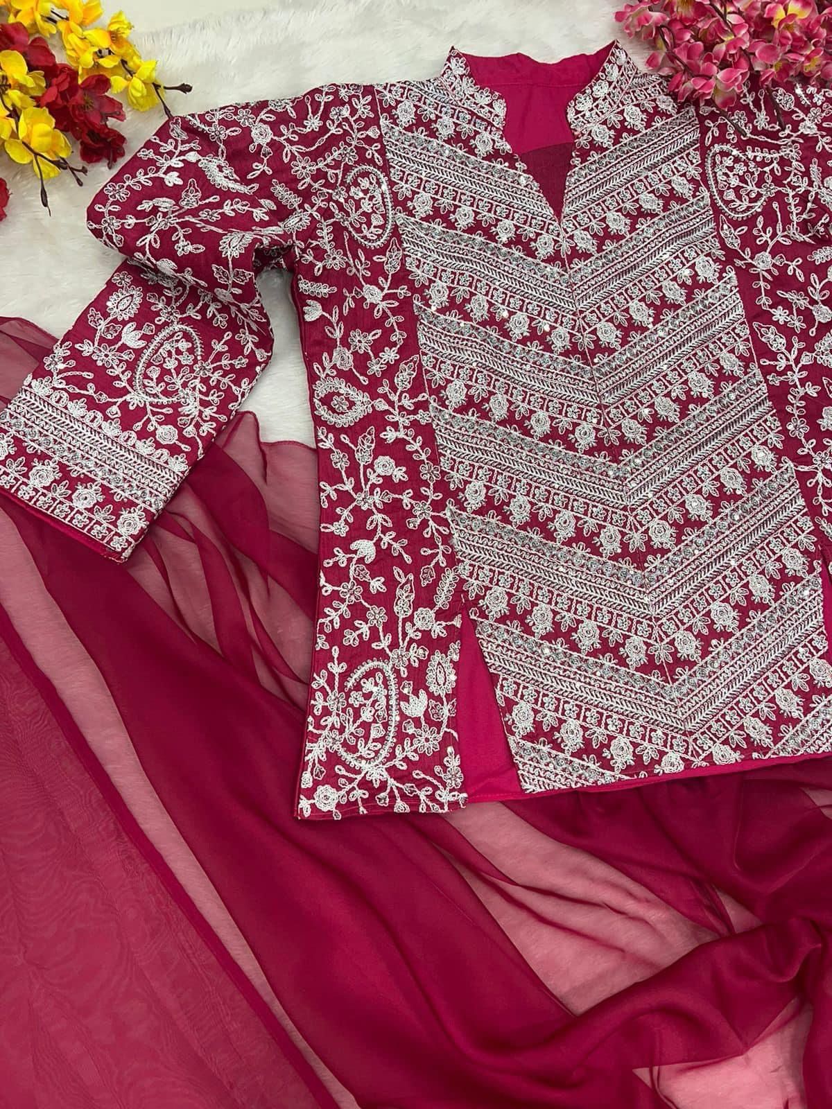 New Super Trending Embroidery cording work ready to wear saree with full Long Blouse