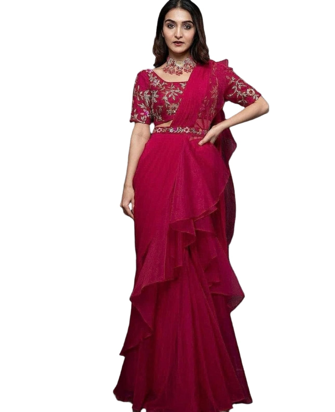Lehenga Saree With Full-Stitched Blouse With Embroidery Work