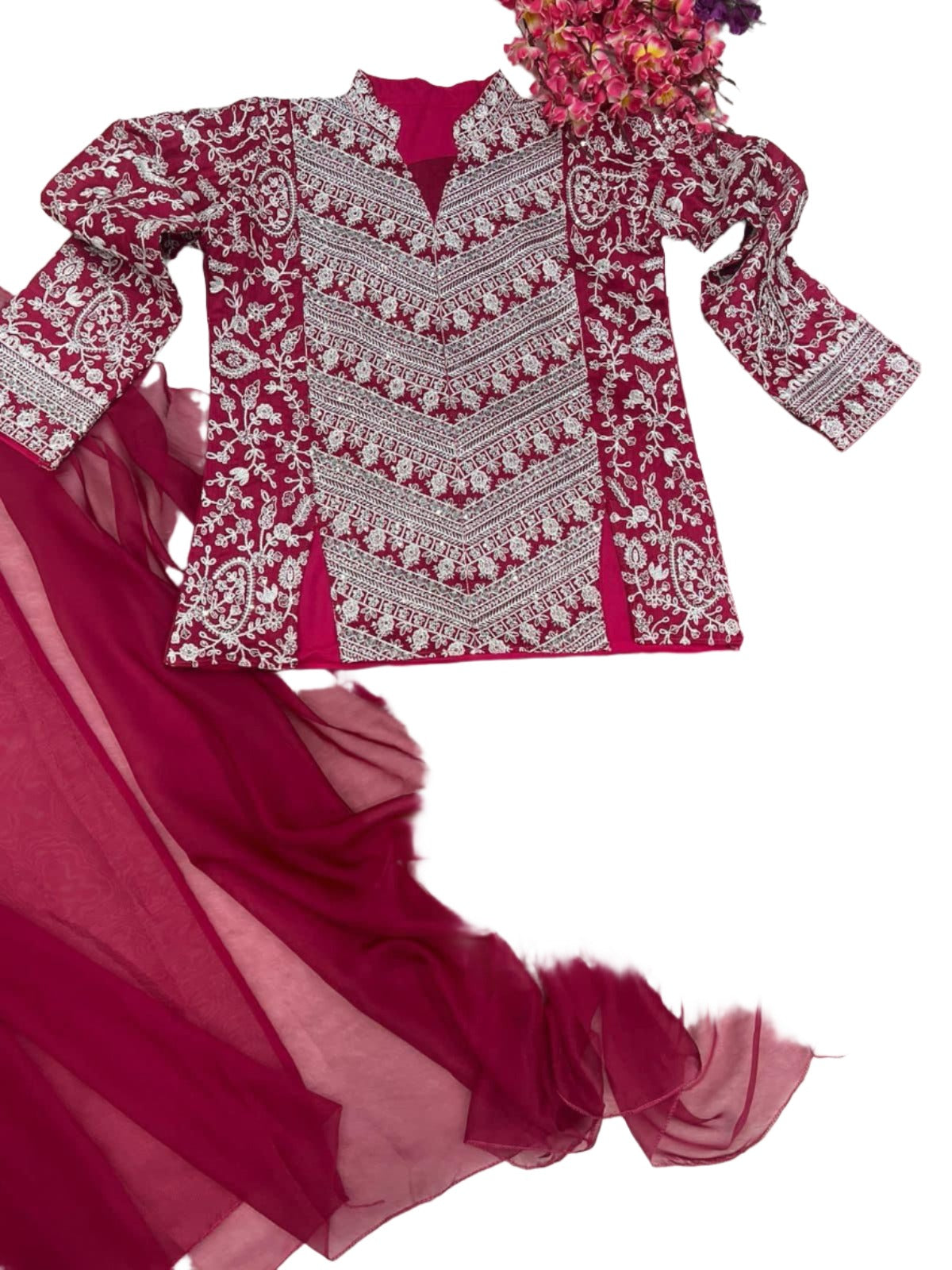 New Super Trending Embroidery cording work ready to wear saree with full Long Blouse