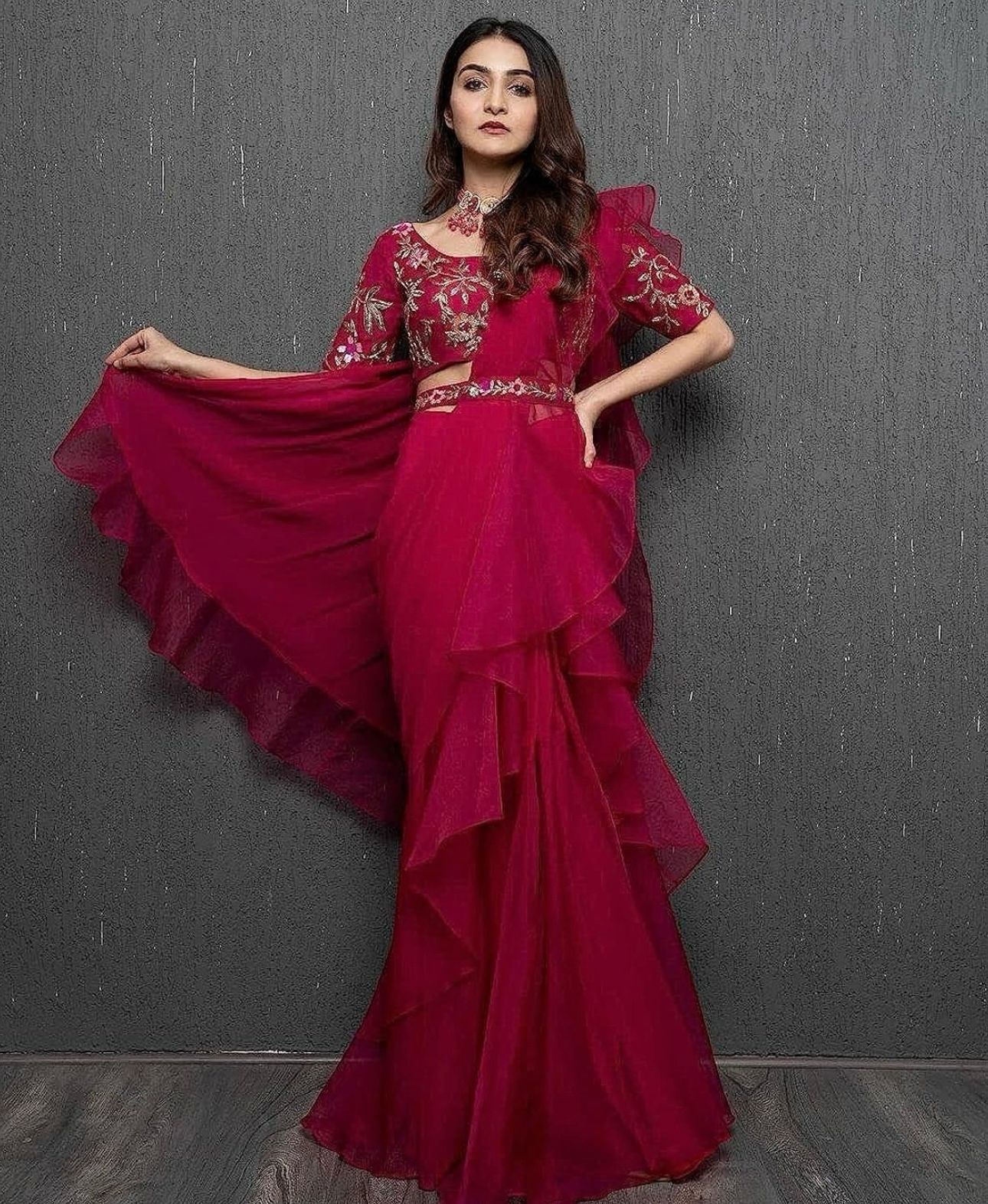 Lehenga Saree With Full-Stitched Blouse With Embroidery Work