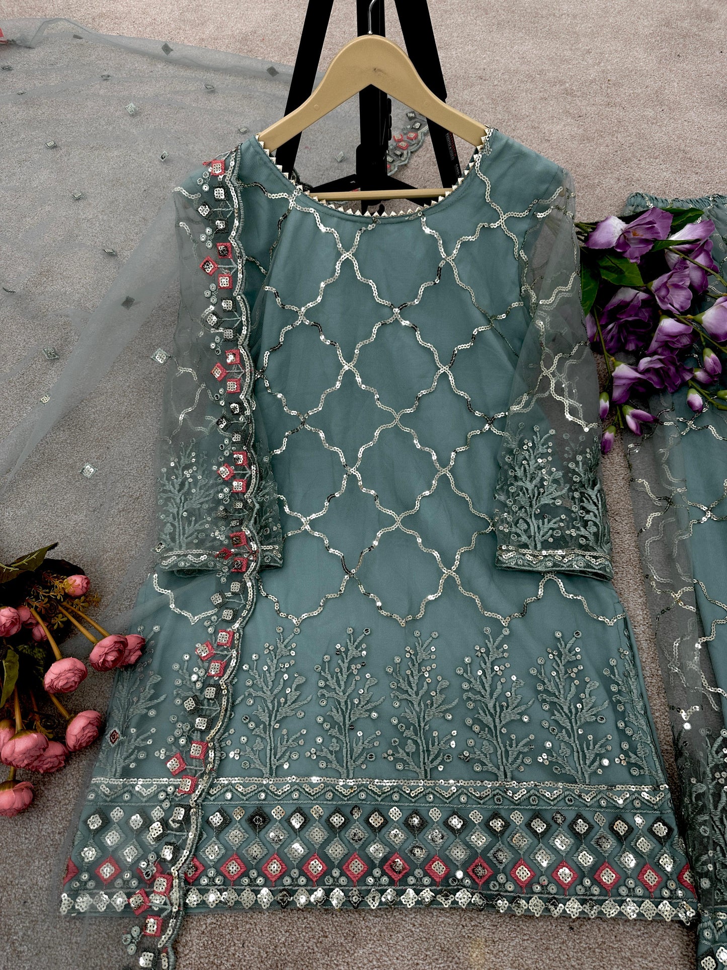 Party Wear Look Top-Plazzo and Dupatta With Heavy Embroidery Work Suit