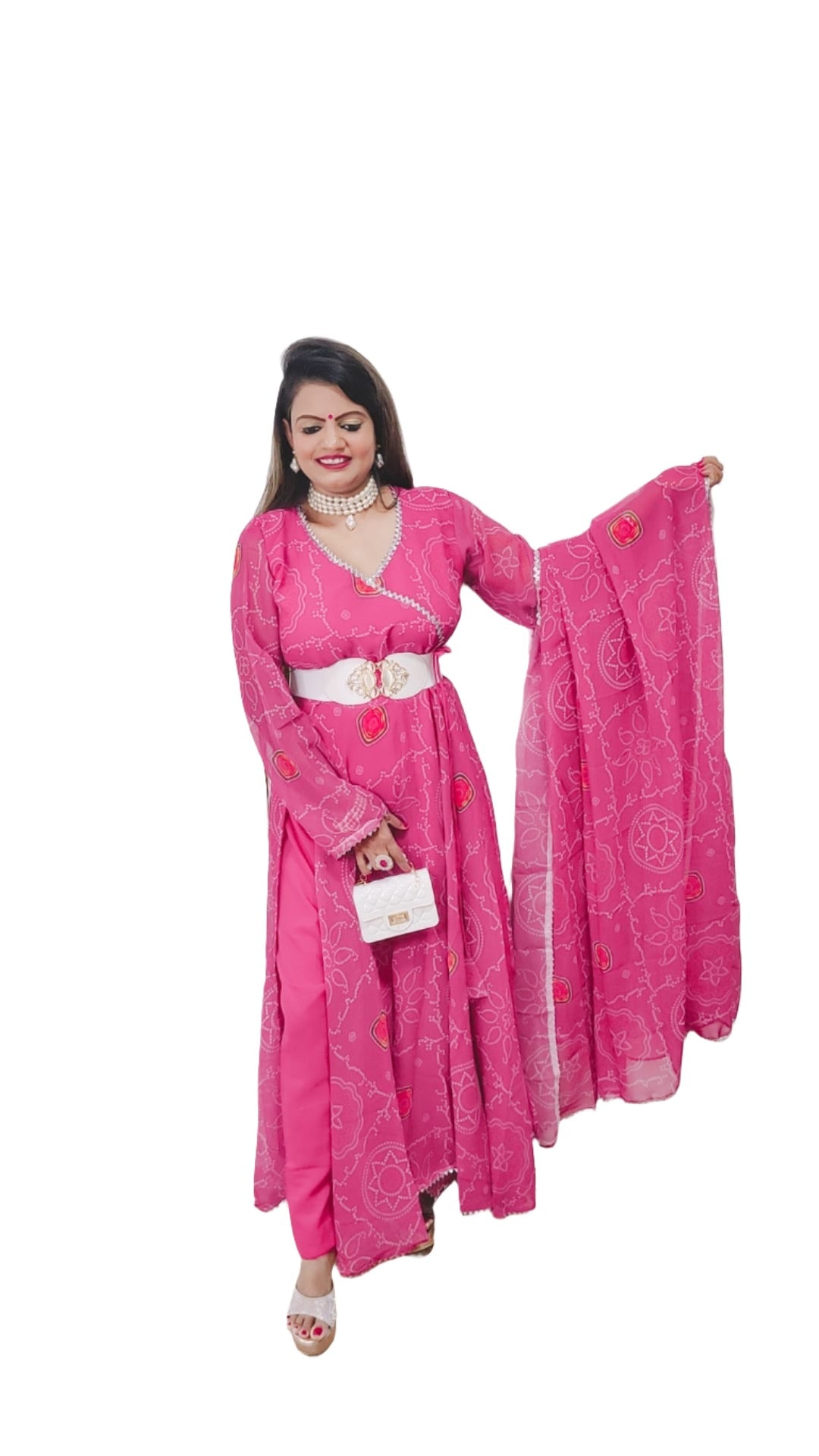 Beautiful Designer Suit on Heavy Georgette Fabric With inner and bandhani digital print(Pakistani Collection)