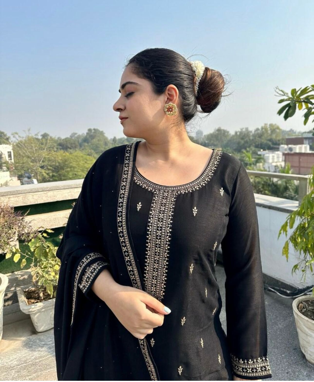 Kurta With Palazzos & Dupatta with Floral Embroidery having Regular Sequinns