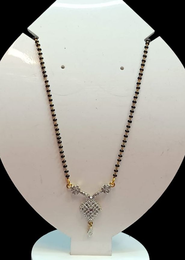 Stylish Pendant Necklace Black Beads Mangalsutra For Women With Extendable Chain