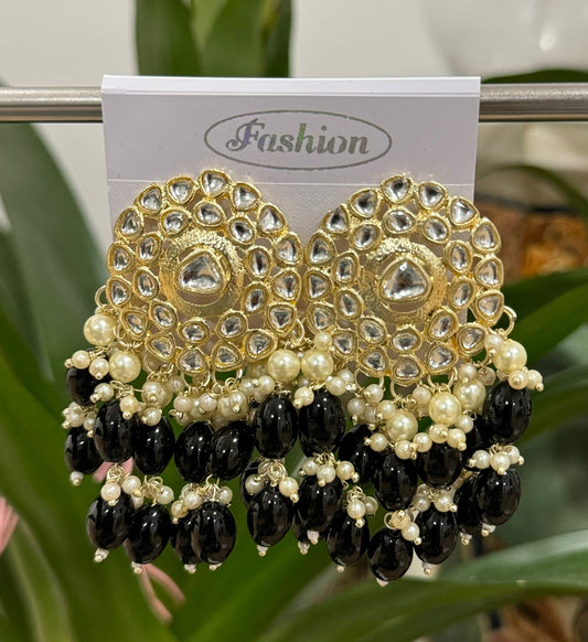 Gold-Plated Kundan and Pearl Classic Chandbalis Earrings
