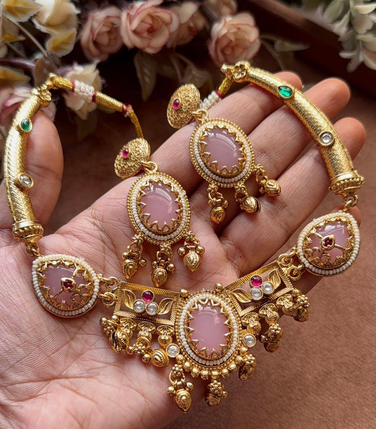 Traditional Antique Gold Plated Choker Jewelry Set for Women in Germany (Onam Special)