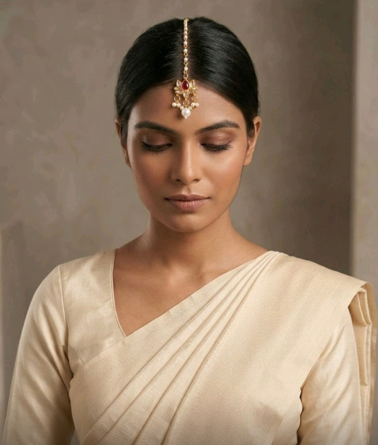 Gold-Plated Kundan Studded & Pearls Beaded Matha Tikka