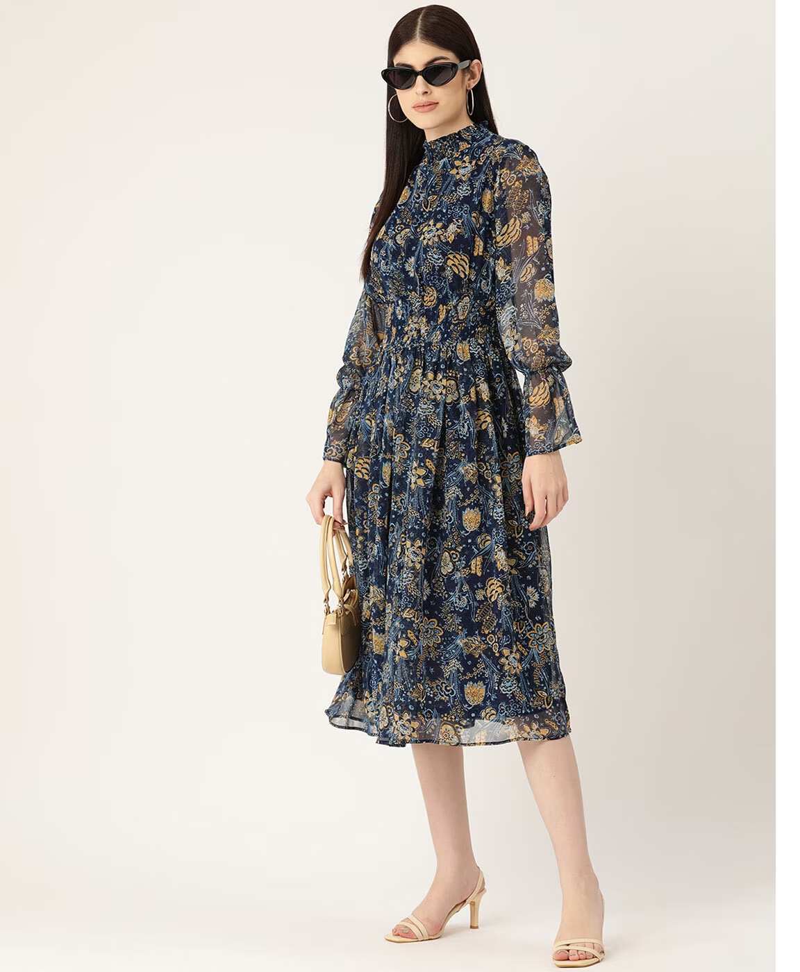 Navy Blue Floral Printed Maxi Dress in Germany