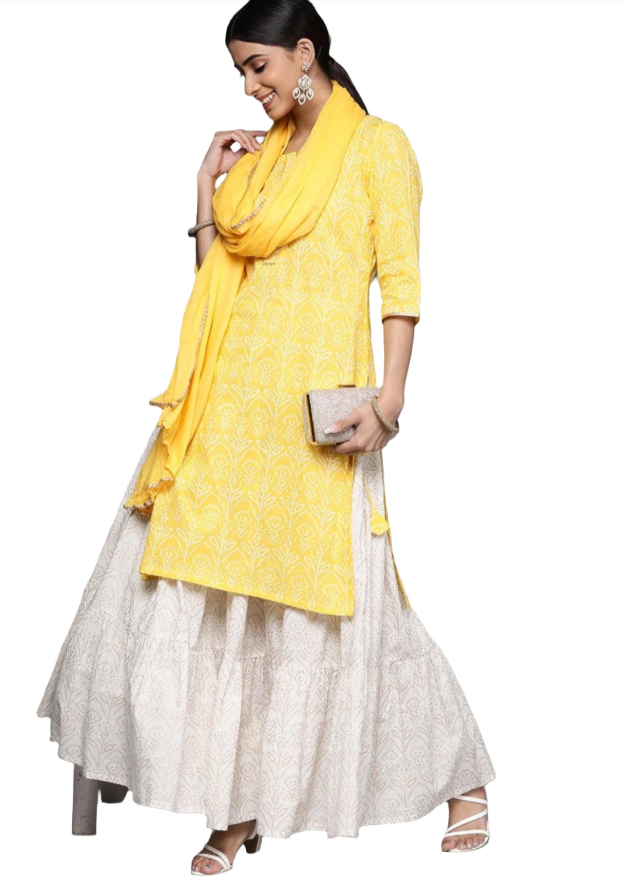 Bedrucktes gerades Kurta aus Baumwolle mit Rock und Dupatta in Hamburg