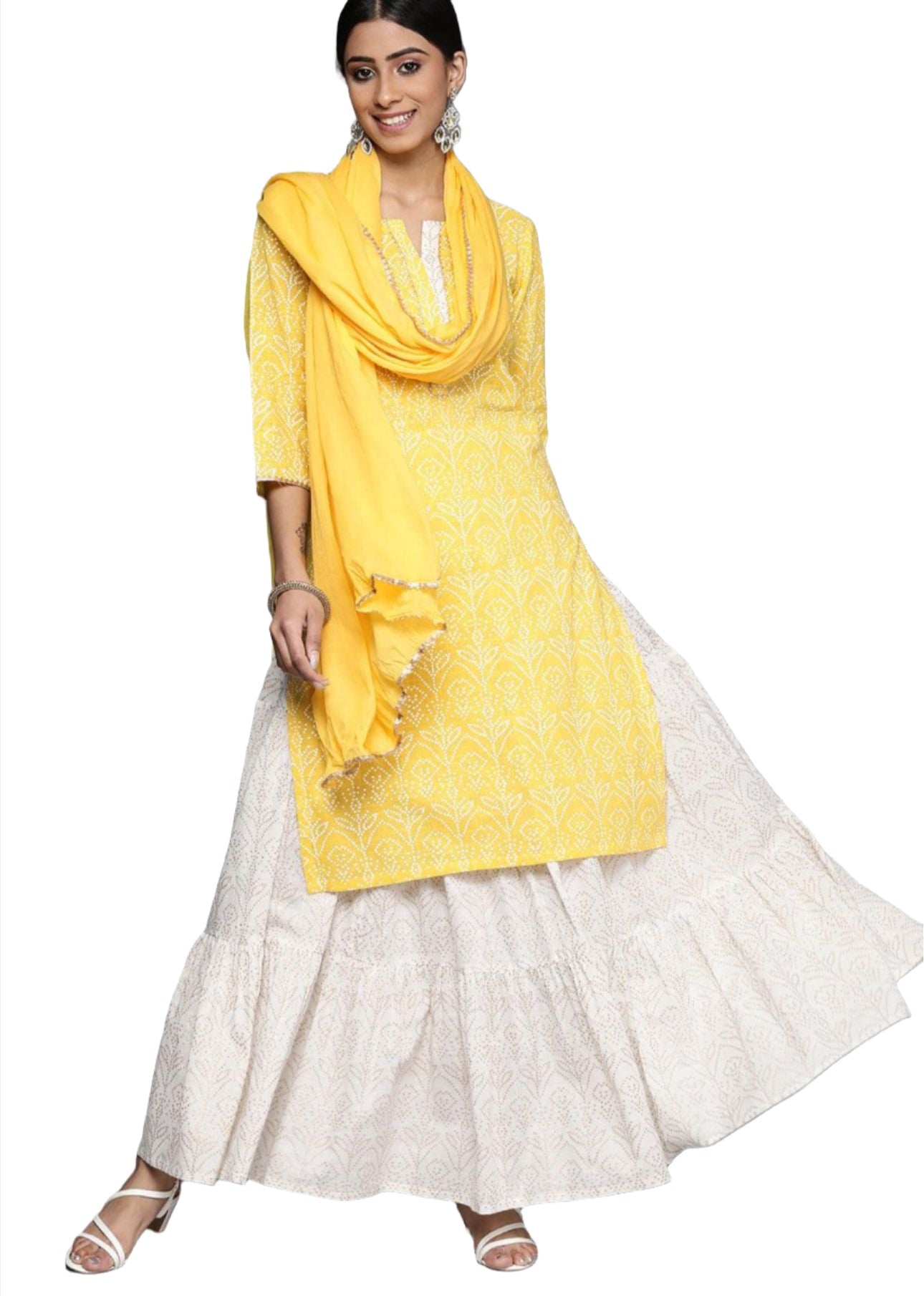 Bedrucktes gerades Kurta aus Baumwolle mit Rock und Dupatta in Hamburg