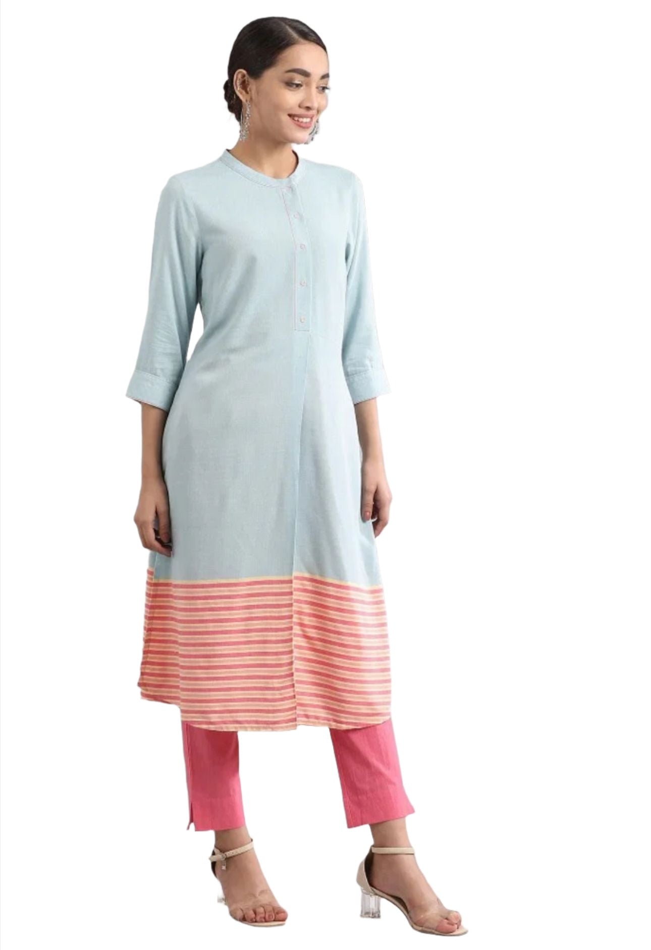 Blue Band Collar Yarn-dyed liva Kurta in Hamburg