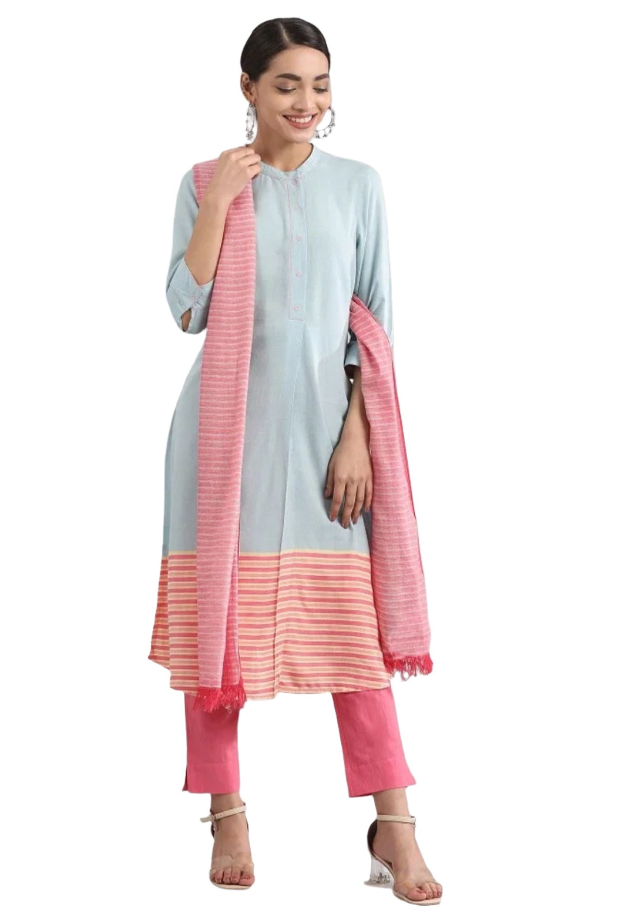 Blue Band Collar Yarn-dyed liva Kurta in Hamburg