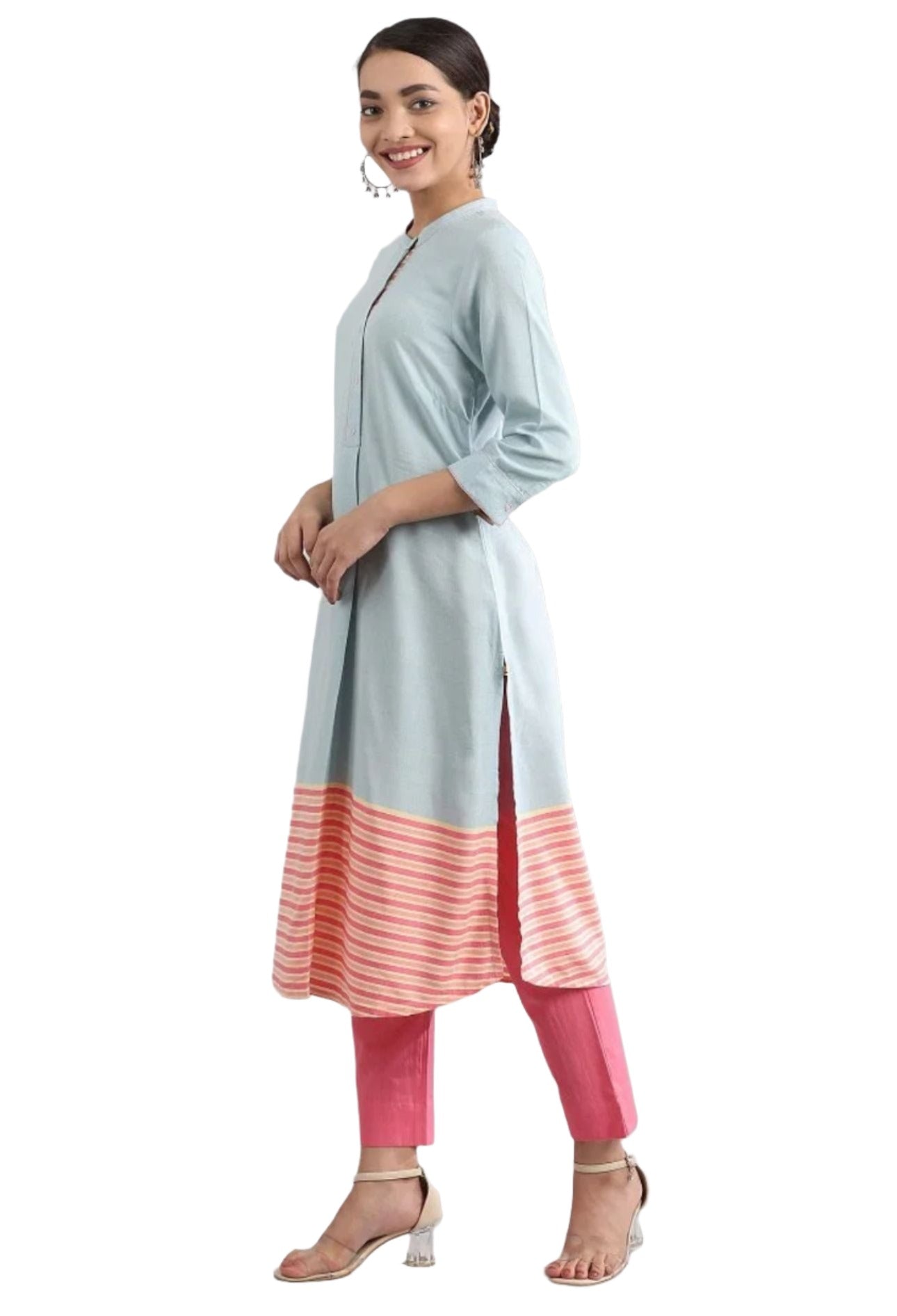 Blue Band Collar Yarn-dyed liva Kurta in Hamburg