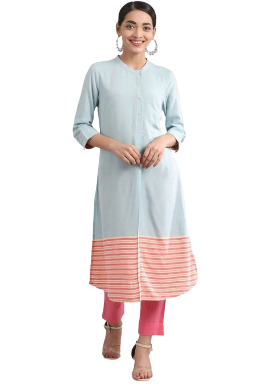 Blue Band Collar Yarn-dyed liva Kurta in Hamburg