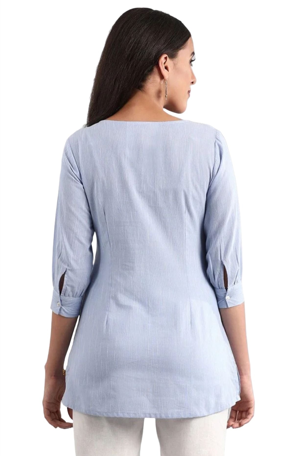 Blue Round Neck yarn-dyed top in berlin