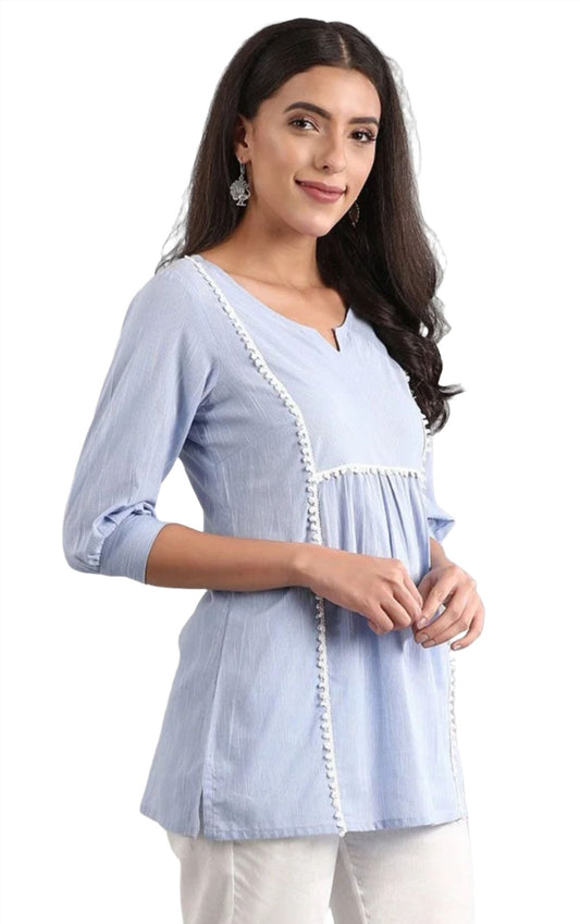 Blue Round Neck yarn-dyed top in berlin