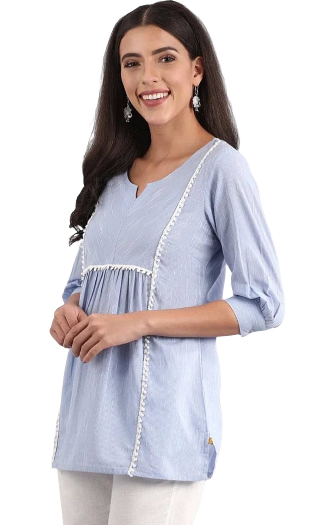 Blue Round Neck yarn-dyed top in berlin