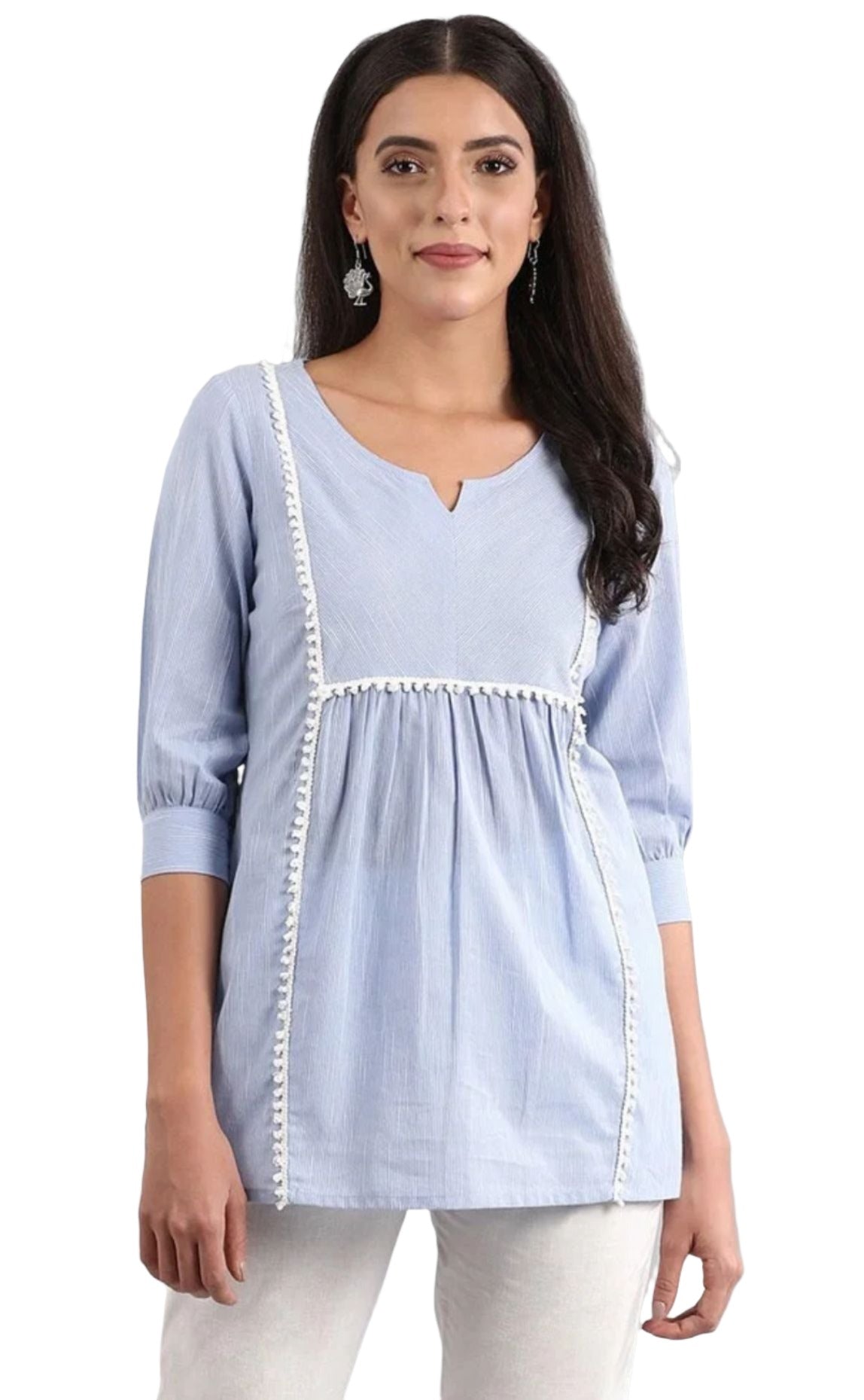 Blue Round Neck yarn-dyed top in berlin