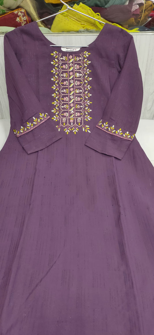 Cotton Rayon handwork and embroidery Kurti in Netherland embroidery and fabric detail - Neha Couture Indian Fashion