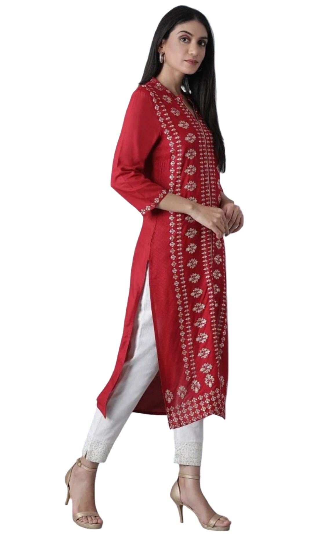 Red printed rayon kurta in Poland