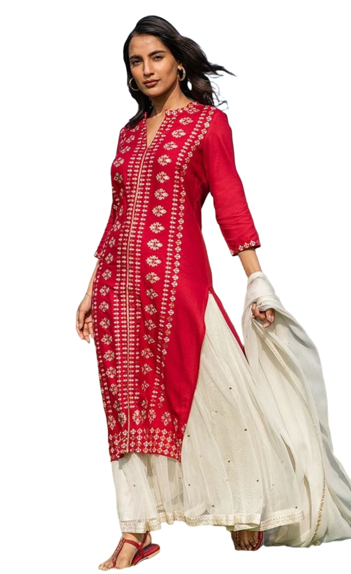 Red printed rayon kurta in Poland