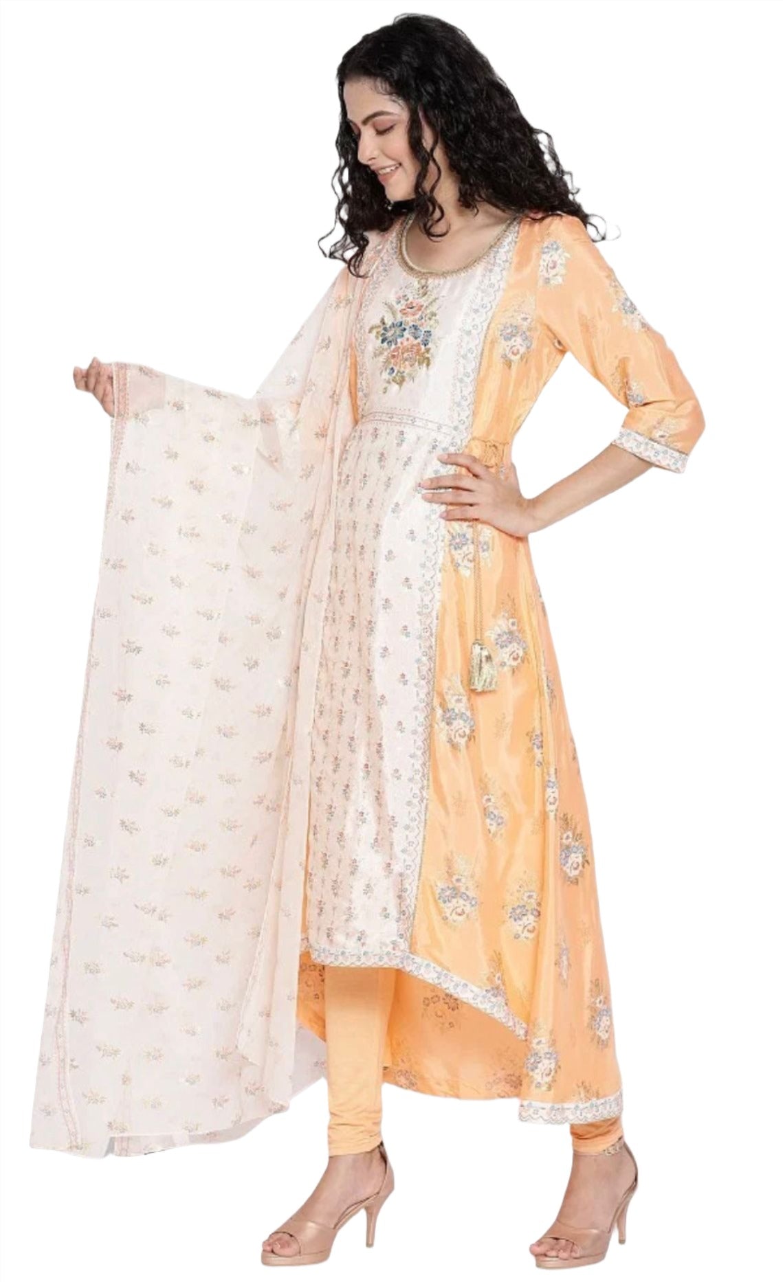 Peach kurta Tights Dupatta Set