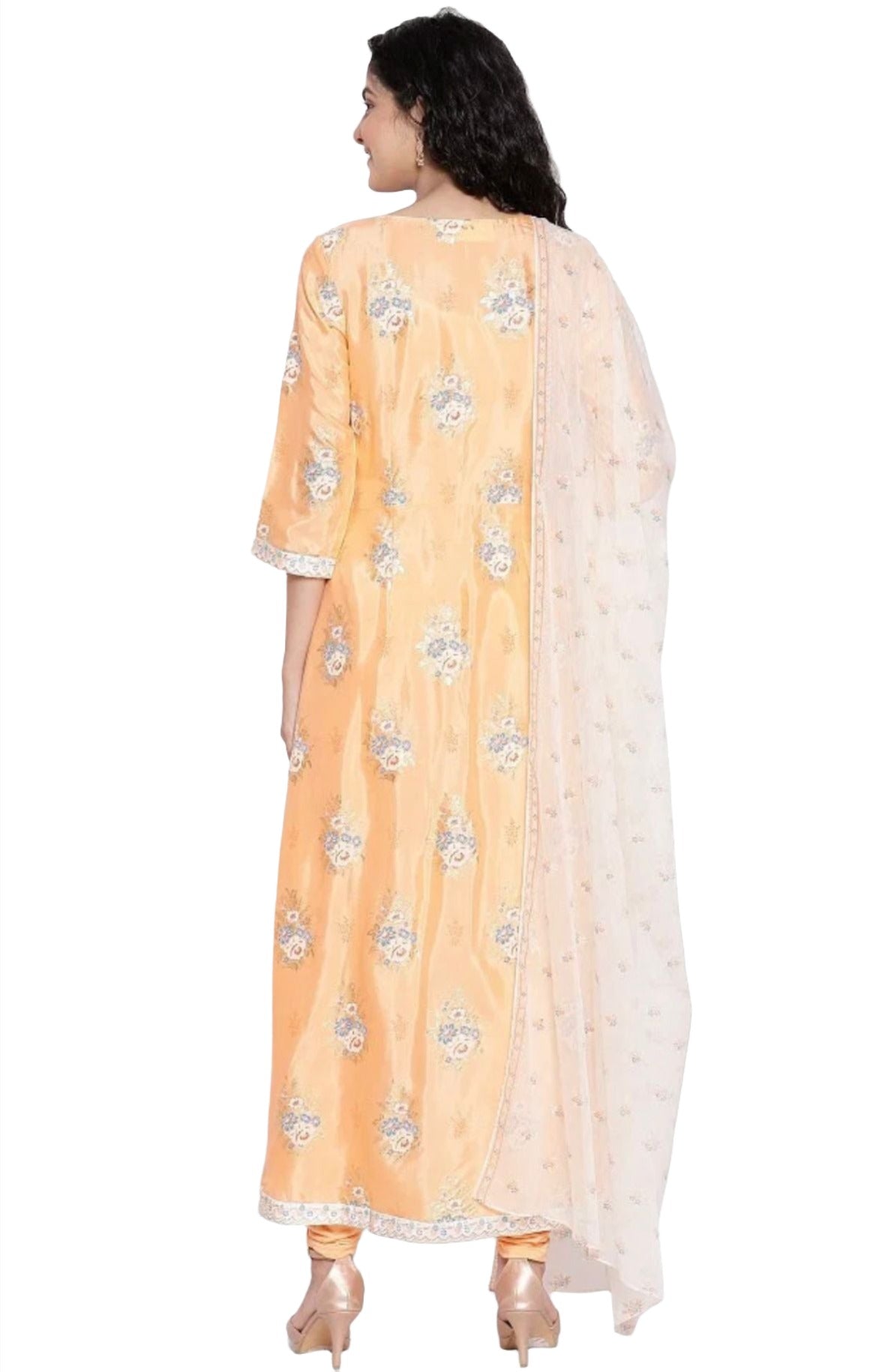 Peach kurta Tights Dupatta Set
