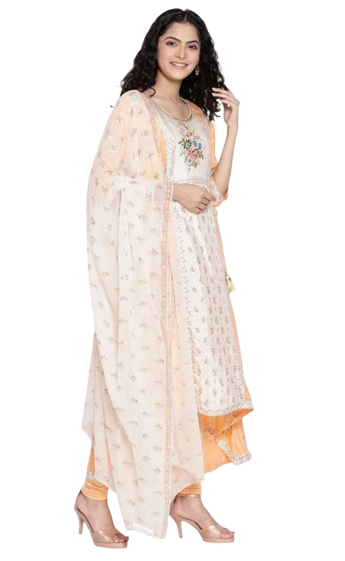 Peach kurta Tights Dupatta Set