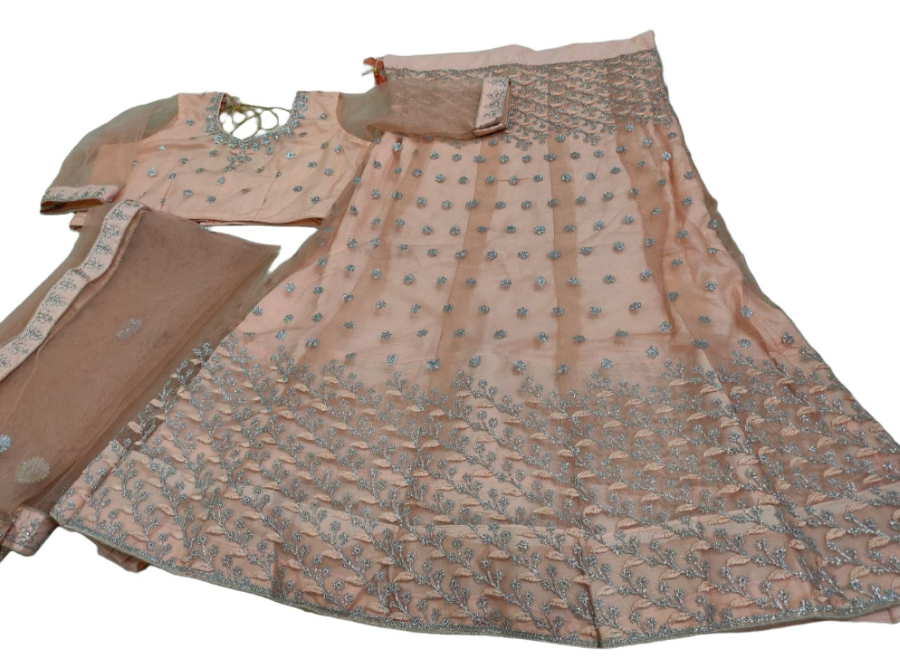 Tittle:- Complete Stitched Embroidered Lehenga Choli In Germany (Peach )/Bridal Lehenga In Germany