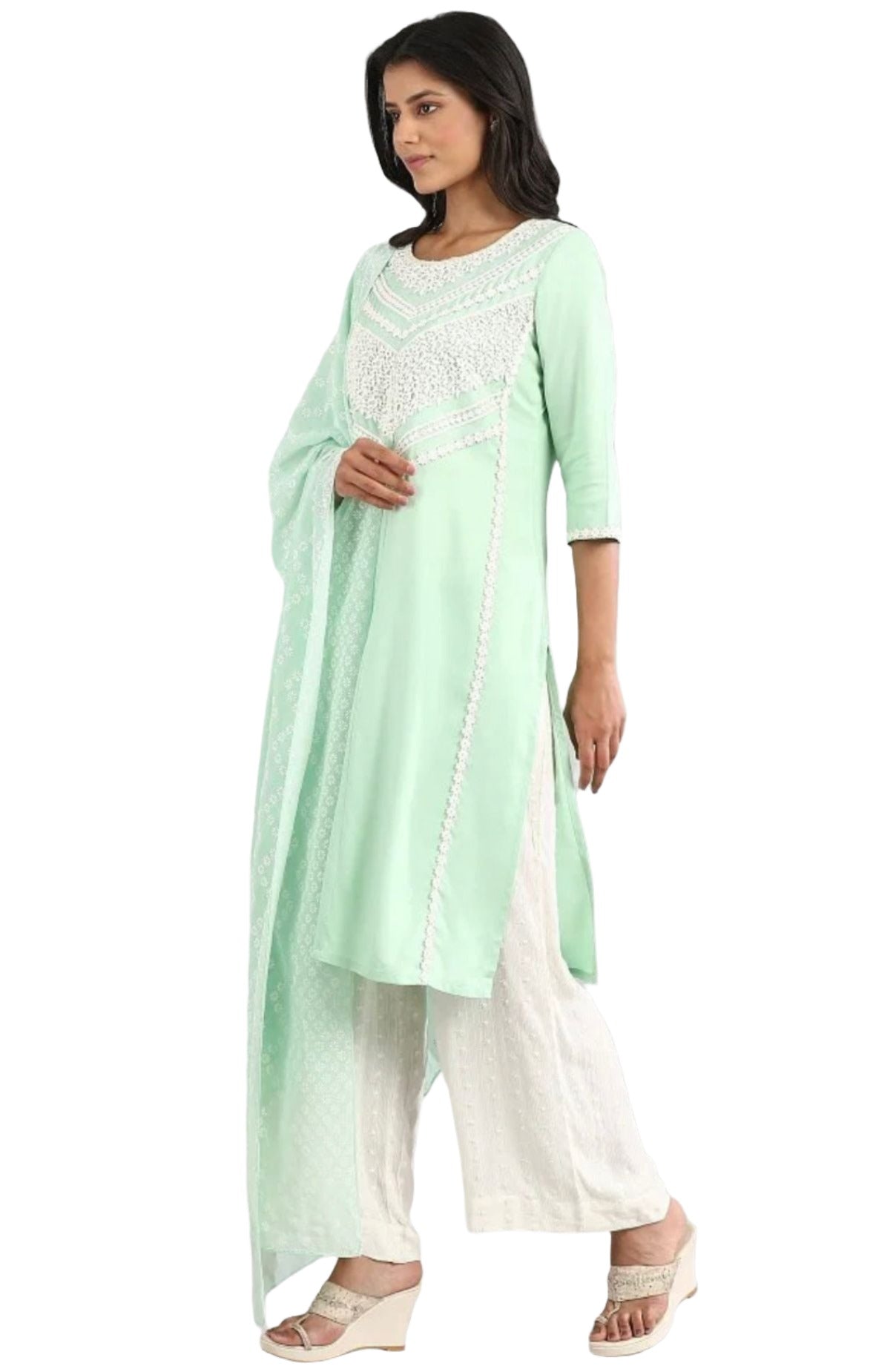 Ivory Printed kurta flared plazzo dupatta set in Munich