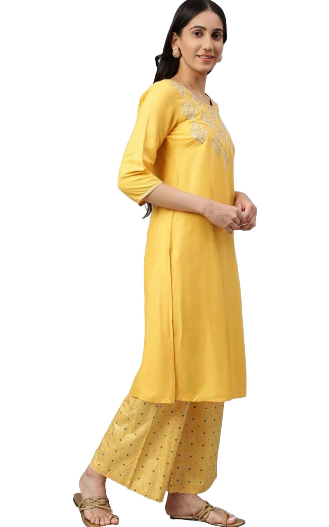 Yellow embroided Kurta-Plazzo-Dupatta Set in Munich