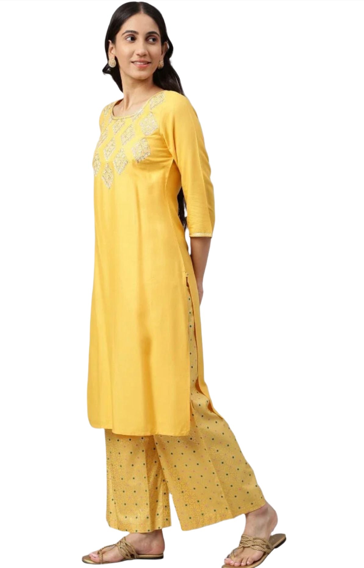 Yellow embroided Kurta-Plazzo-Dupatta Set in Munich