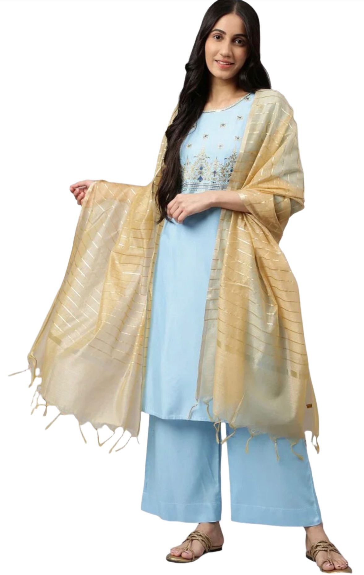 Blue embroided kurta plazzo golden dupatta set in Berlin
