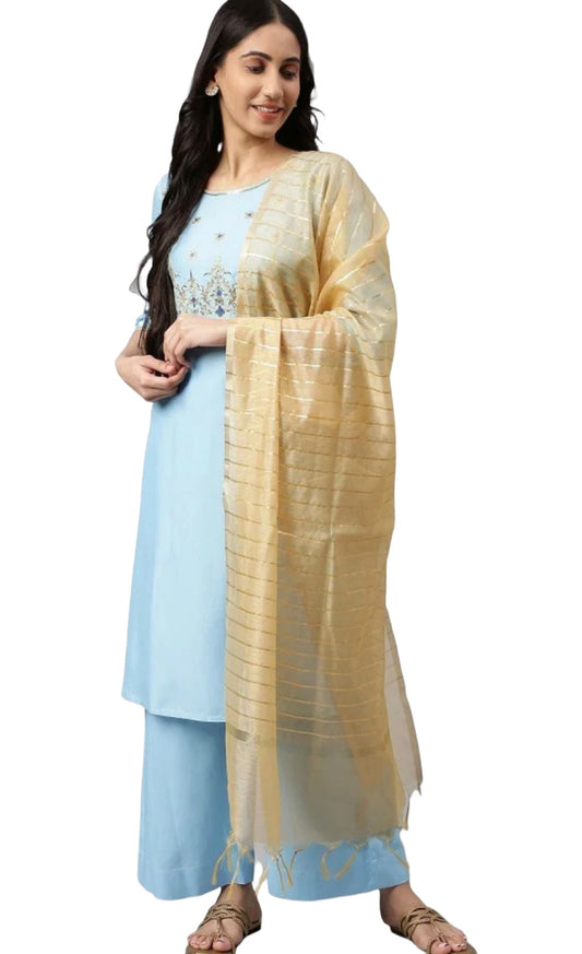 Blue embroided kurta plazzo golden dupatta set in Berlin