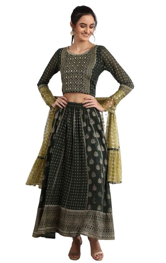 Green printed and embroided  ethnic set in Poland