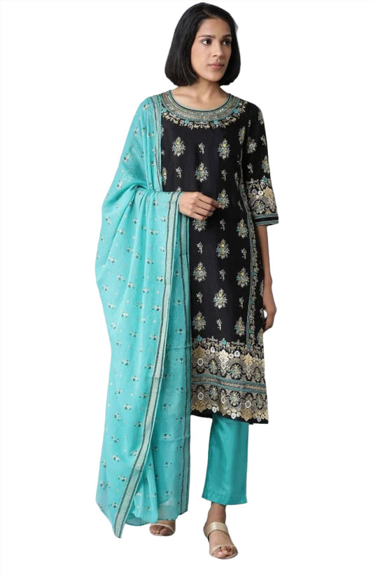 Black Printed Kurta trousers dupatta set in Berlin